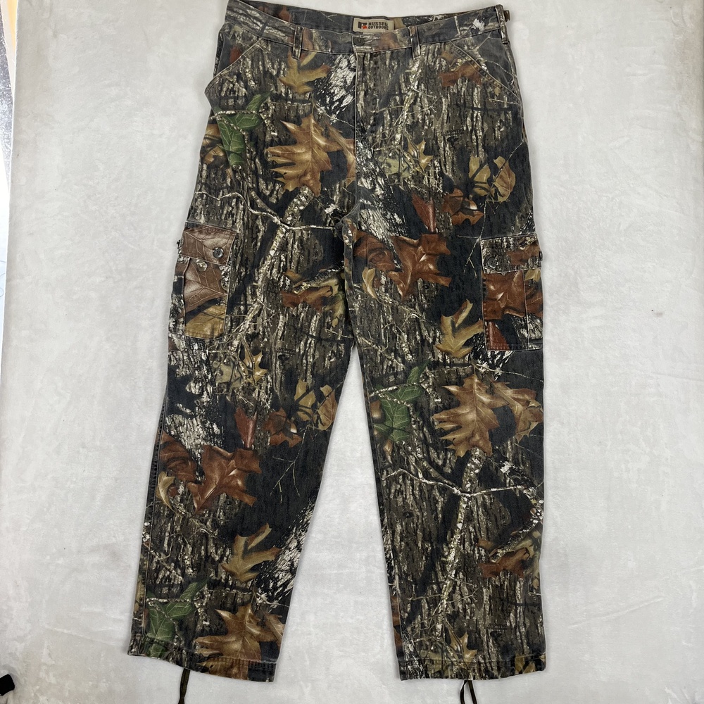 Vintage Russell Outdoors Mossy Oak Camo Cargo Pants Mens Large Brown Hunting